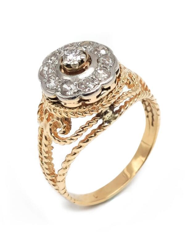 Diamantring in Gelbgold mit Platin Fassung