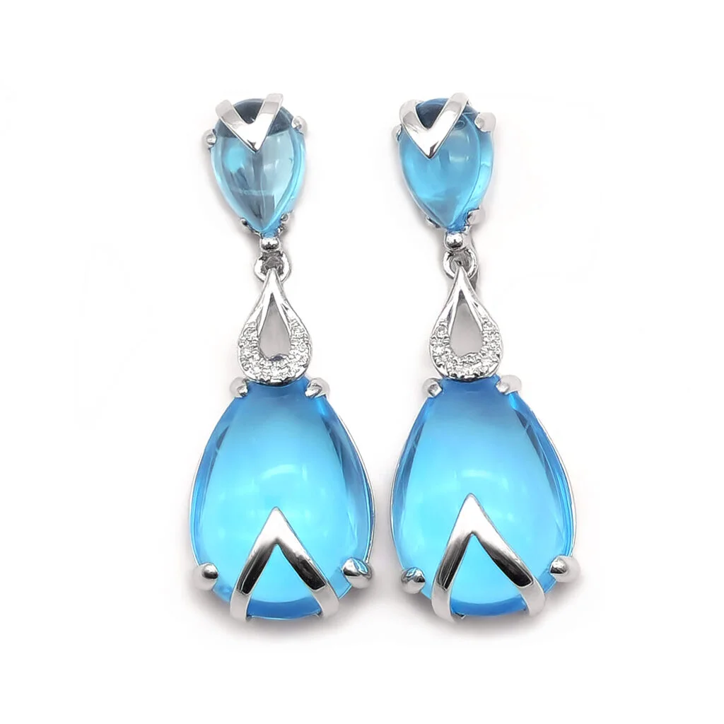 Weissgoldene Blautopas Ohrhänger mit Diamanten