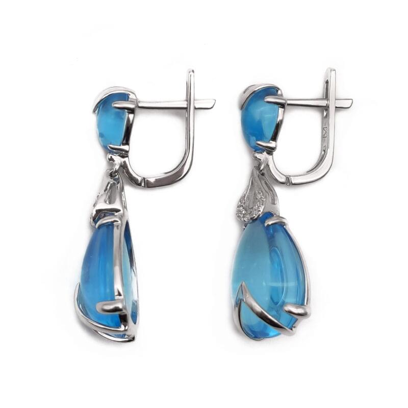 Weissgoldene Blautopas Ohrhänger mit Diamanten