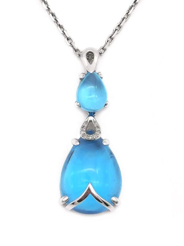 Weissgoldenes Blautopas Collier mit Diamanten