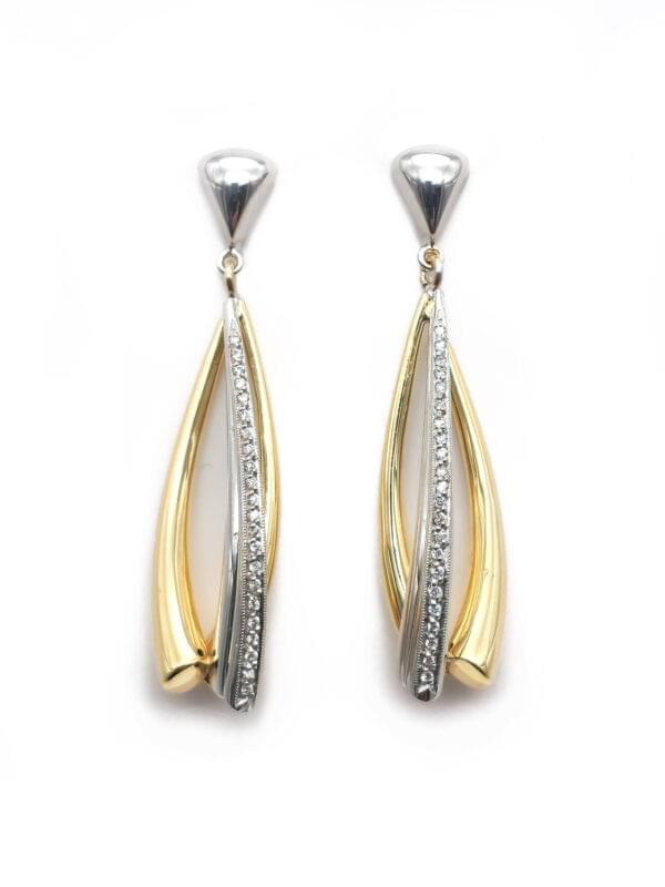 Bicolor Ohrstecker hängend mit Diamanten