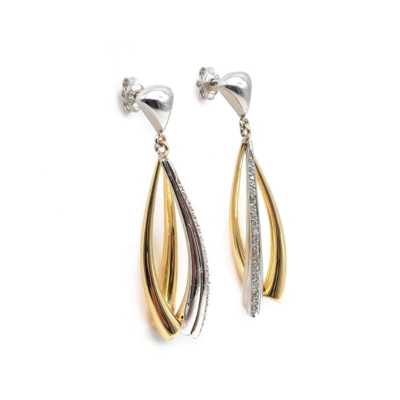 Bicolor Ohrstecker hängend mit Diamanten 2 Bicolor Ohrstecker hängend mit Diamanten