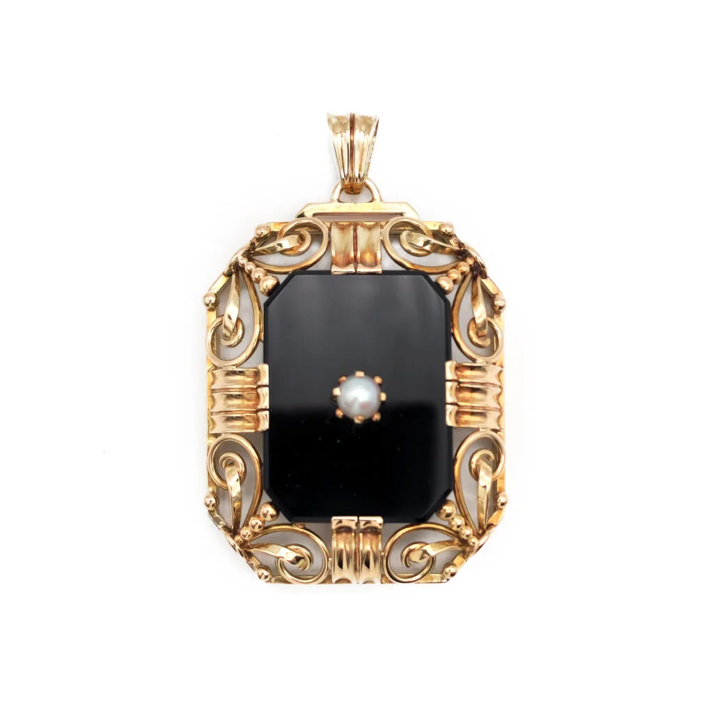 Onyx Anhänger 585er Gelbgold mit Perle