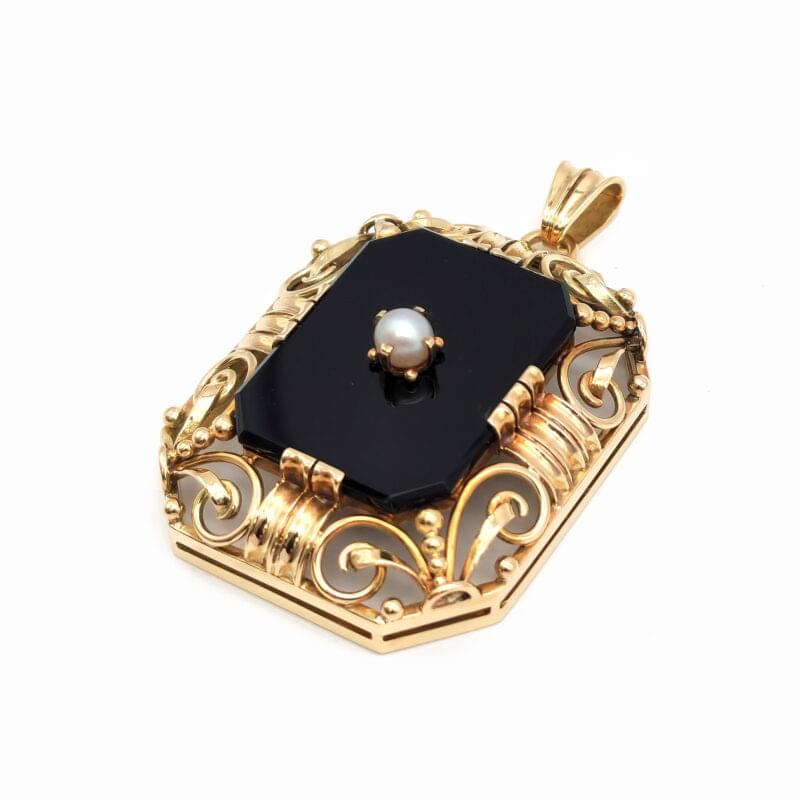 Onyx Anhänger 585er Gelbgold mit Perle