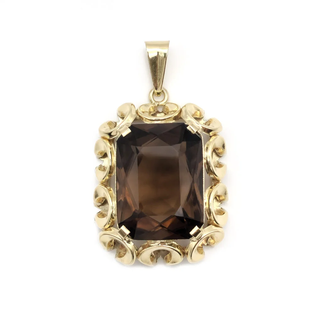 Vintage Gelbgold Anhänger mit Rauchquarz