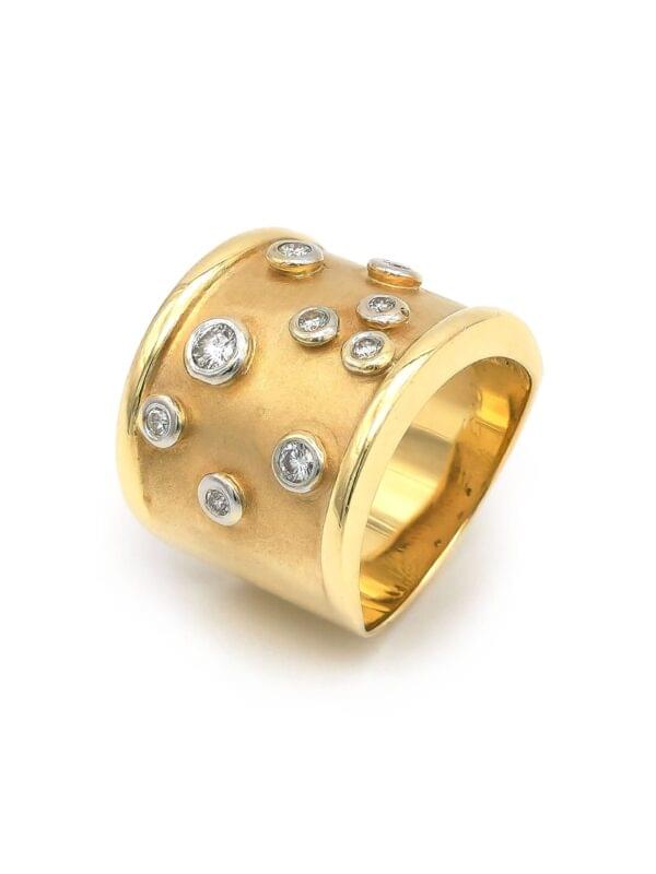 Breiter Bandring mit Diamanten 585er Gelbgold