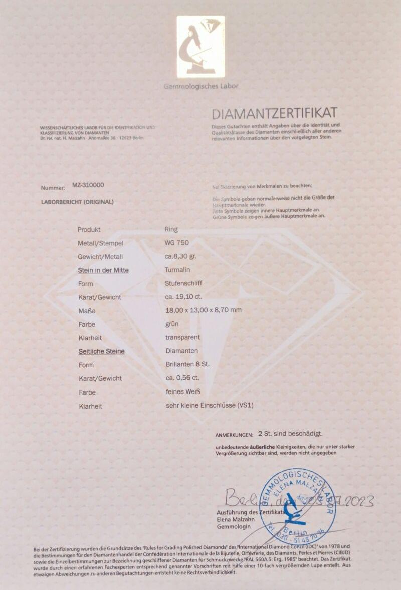 Turmalin Cocktailring 750er Weissgold Zert.