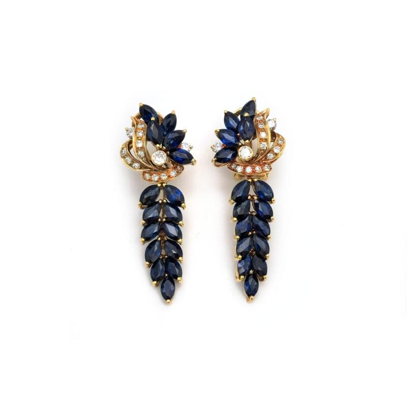 Saphire Clusterohrringe mit Diamanten 1 Saphire Clusterohrringe mit Diamanten