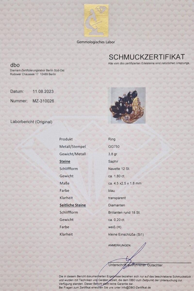 Saphire Cluster Ring mit Diamanten Zert.