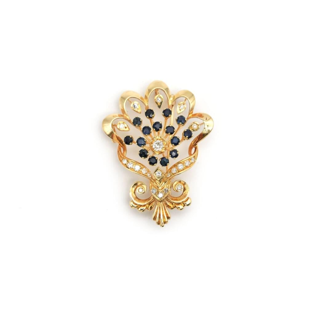 Diamantbrosche/-Anhänger Gelbgold mit Saphire