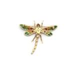 Libellen Brosche mit Emaillie 585er Gold