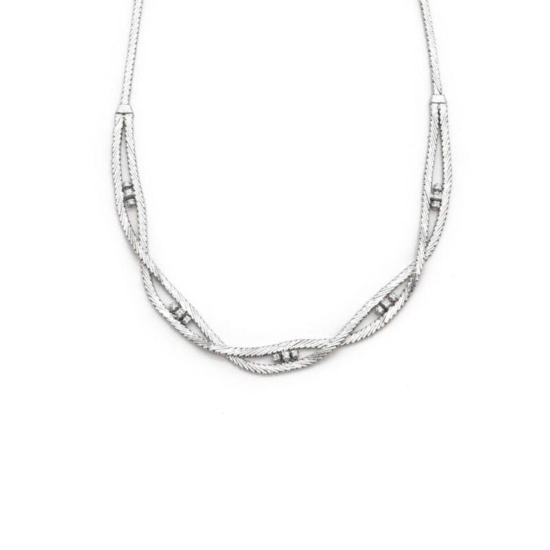 Weissgoldcollier mit Diamant geflochten 1 Weissgoldcollier mit Diamant geflochten