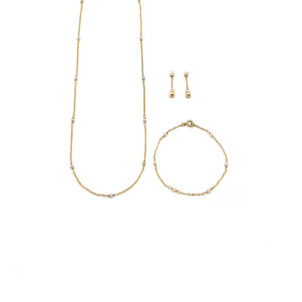 Feines Perlen Set in Gelbgold