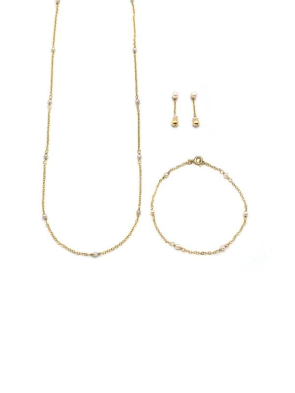 Feines Perlen Set in Gelbgold