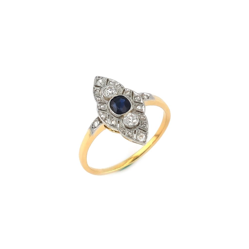 Art Deco Saphire Ring mit Diamanten
