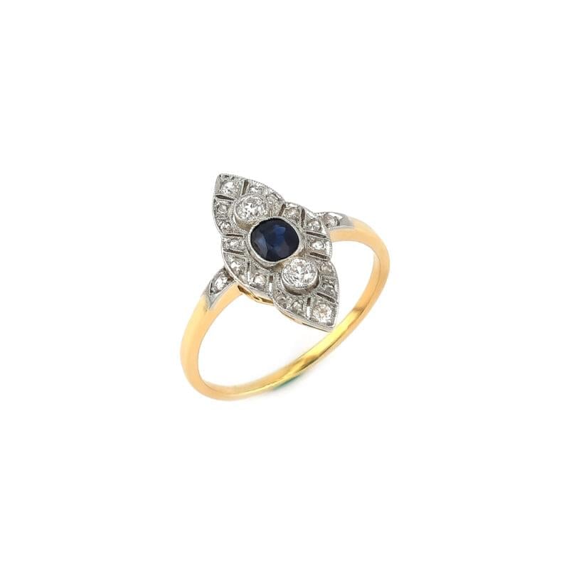 Art Deco Saphire Ring mit Diamanten 1 Art Deco Saphire Ring mit Diamanten