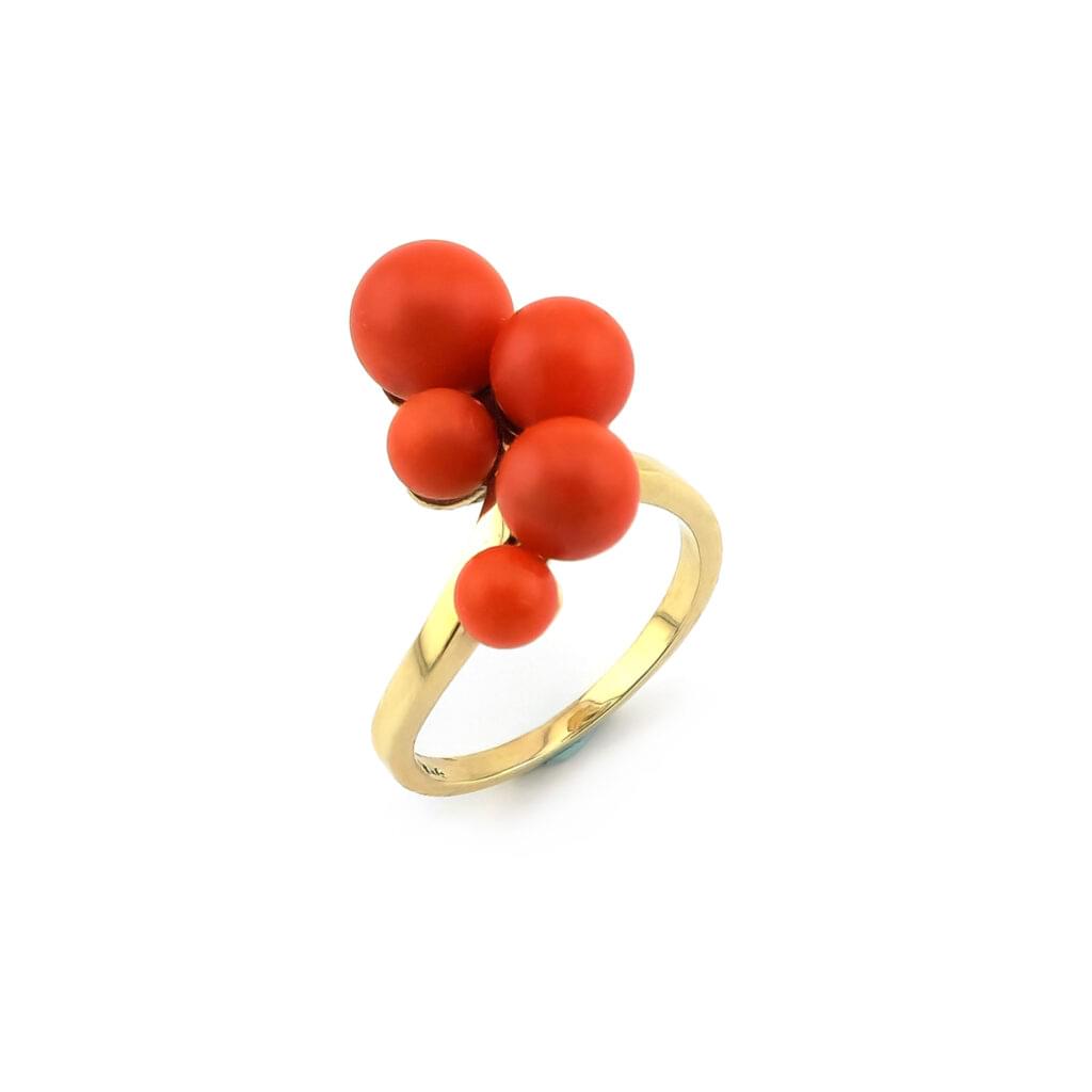 Korallen Designer Ring Gelbgold