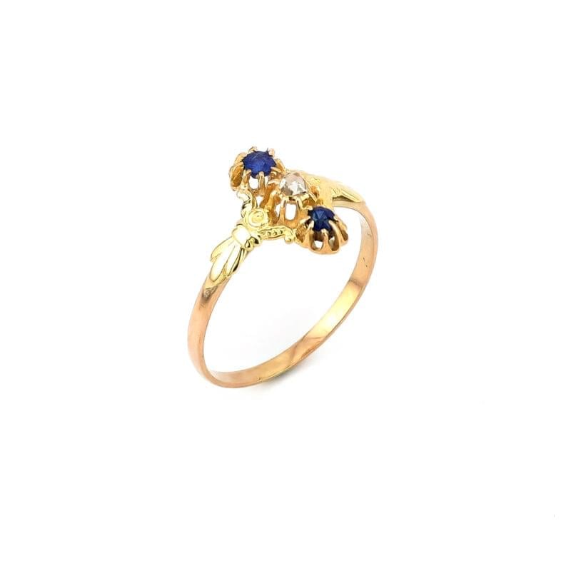 Antiker Saphire Ring mit Diamant Gelbgold 1 Antiker Saphire Ring mit Diamant Gelbgold