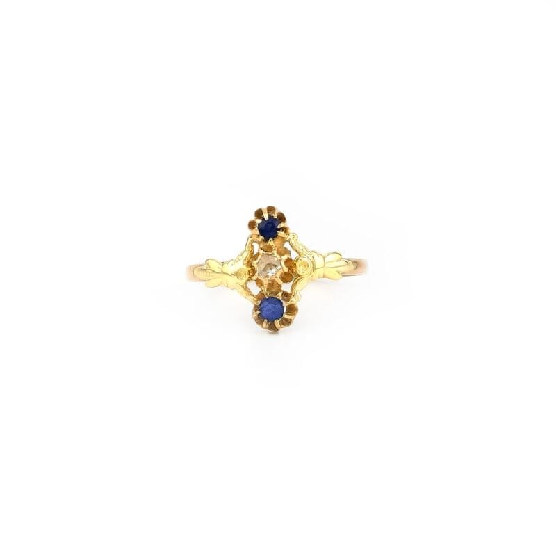 Antiker Saphire Ring mit Diamant Gelbgold 2 Antiker Saphire Ring mit Diamant Gelbgold