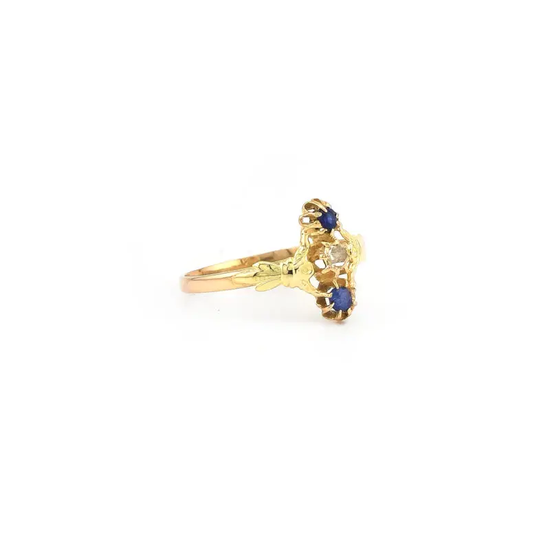 Antiker Saphire Ring mit Diamant Gelbgold 3 Antiker Saphire Ring mit Diamant Gelbgold