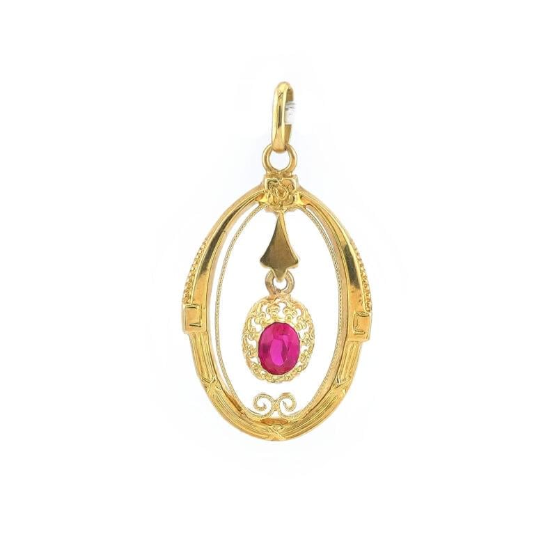 Antiker Jugendstil Anhänger mit Rubin 585er 1 Antiker Jugendstil Anhänger mit Rubin 585er