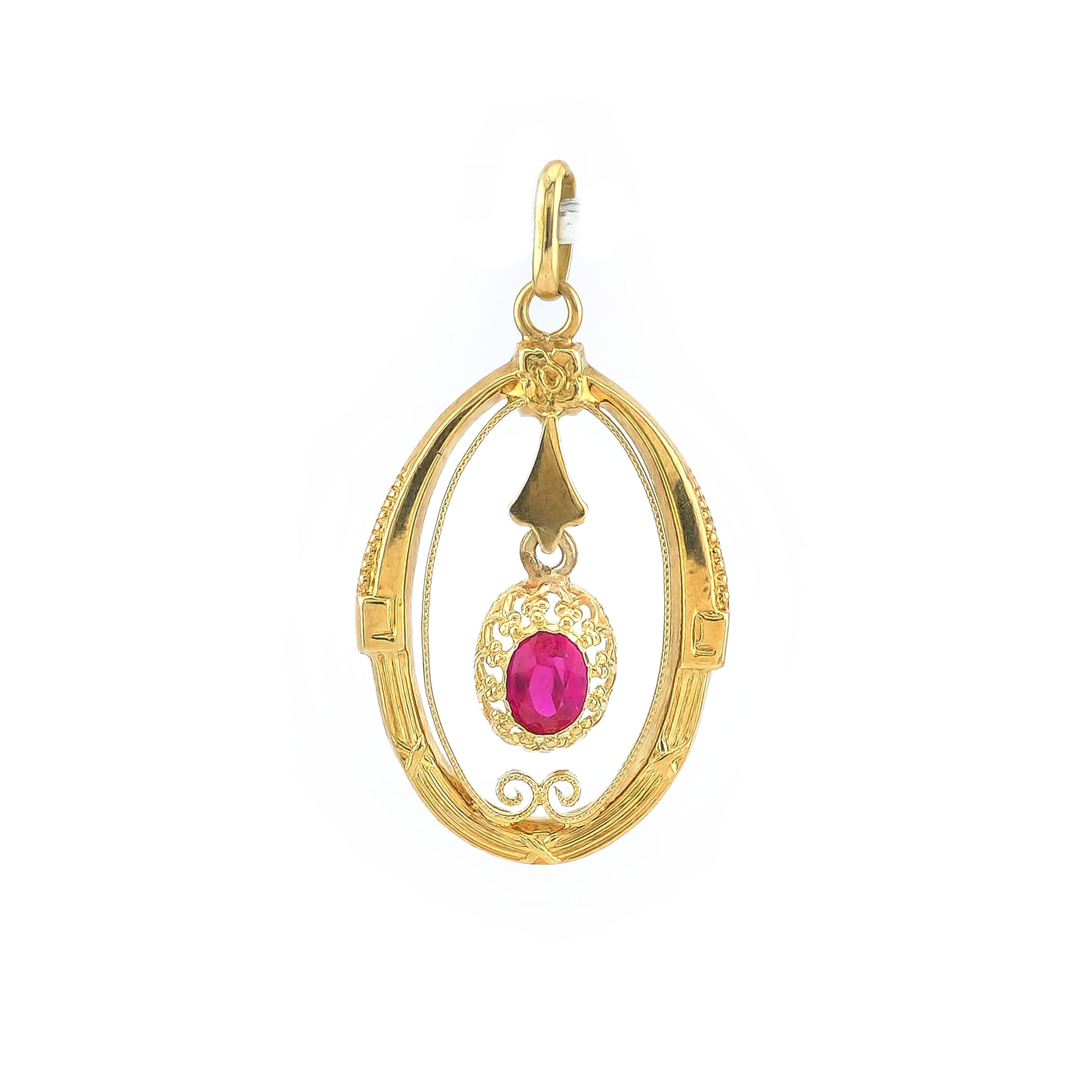 Antiker Jugendstil Anhänger mit Rubin 585er 5 Antiker Jugendstil Anhänger mit Rubin 585er