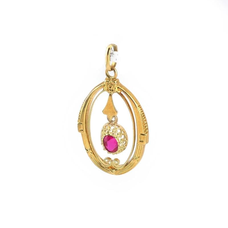 Antiker Jugendstil Anhänger mit Rubin 585er 2 Antiker Jugendstil Anhänger mit Rubin 585er
