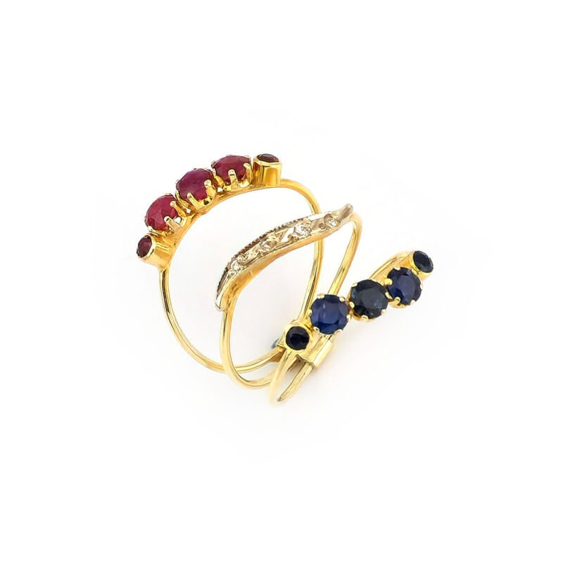 Art Deco Tricolor Ring mit Saphire, Rubin, Diamant