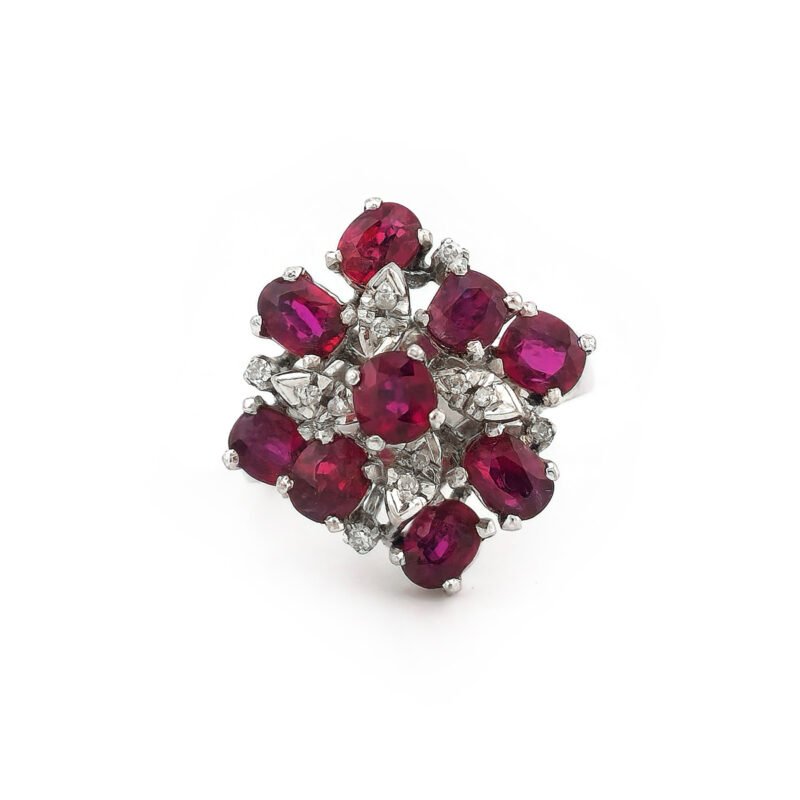 Rubin Cluster-Ring mit Diamanten 750er Weissgold 2 Rubin Cluster-Ring mit Diamanten 750er Weissgold