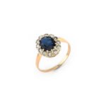 Saphire Ring mit Diamant um 1930 Rosegold 585er