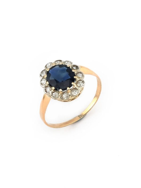 Saphire Ring mit Diamant um 1930 Rosegold 585er