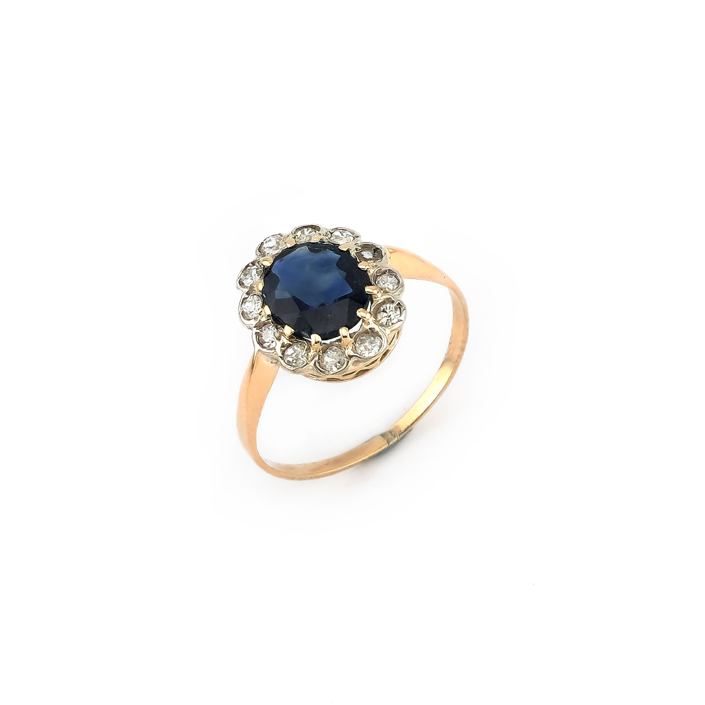 Saphire Ring mit Diamant um 1930 Rosegold 585er 6 Saphire Ring mit Diamant um 1930 Rosegold 585er