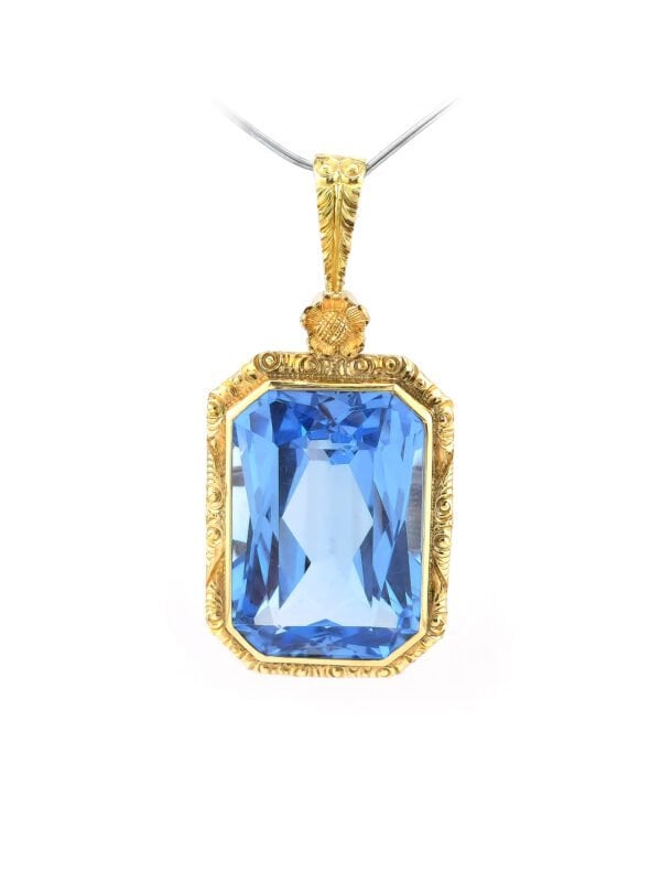 Prunkvoller Blautopas Anhänger 585er Gelbgold