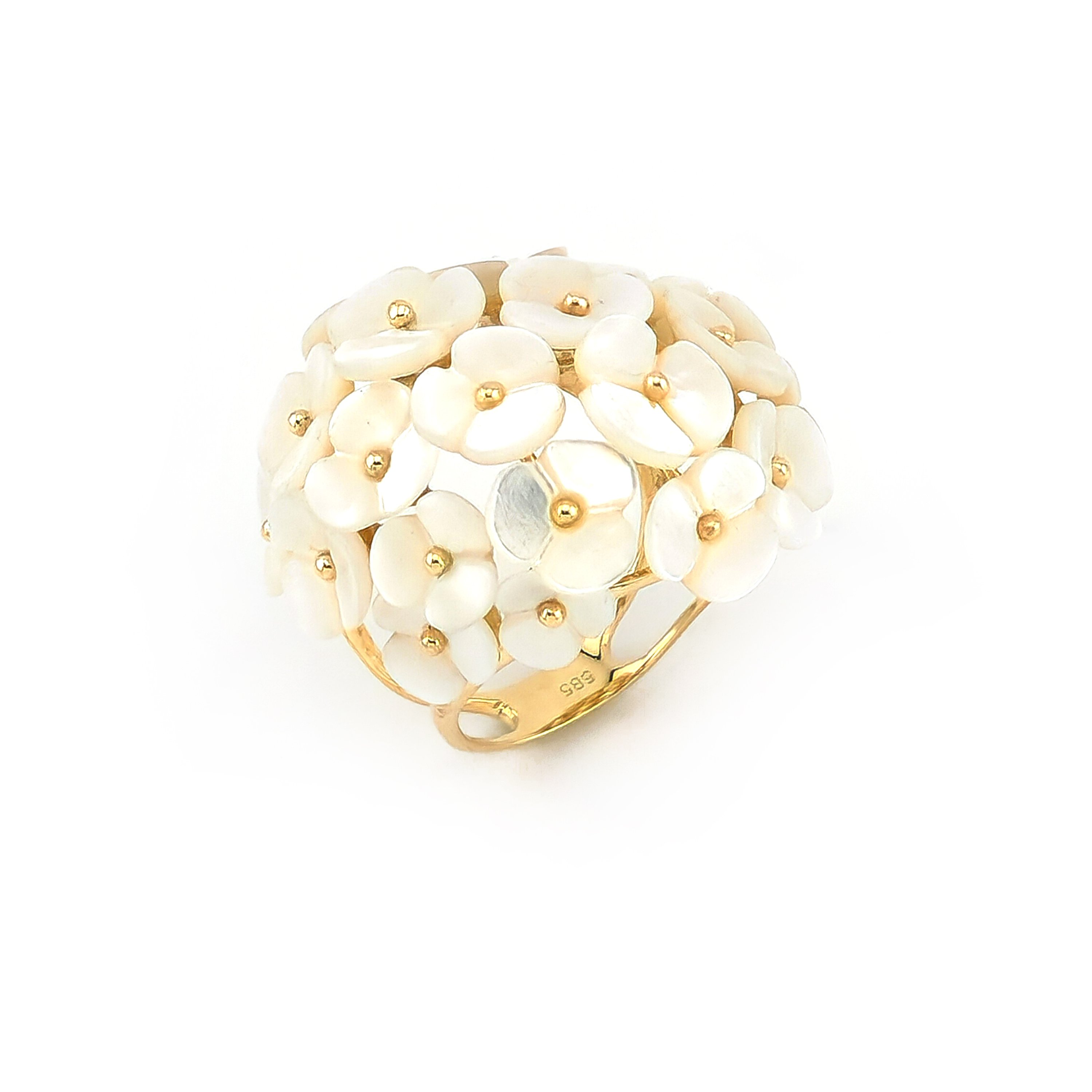 Perlmutt Blüten Ring aus 585er Gelbgold 6 Perlmutt Blüten Ring aus 585er Gelbgold