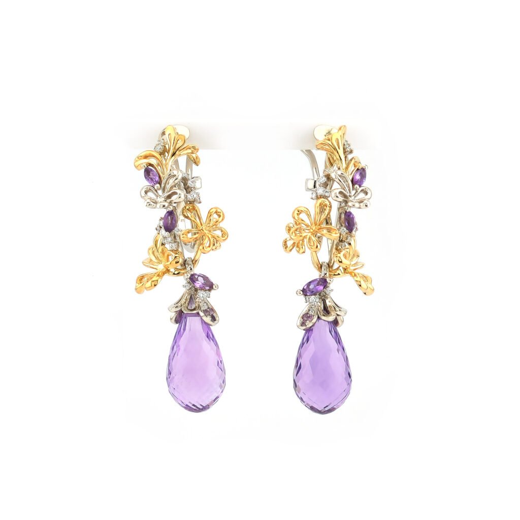 Edelstein Ohrringe baumelnd aus 14K Gelb-/Weissgold