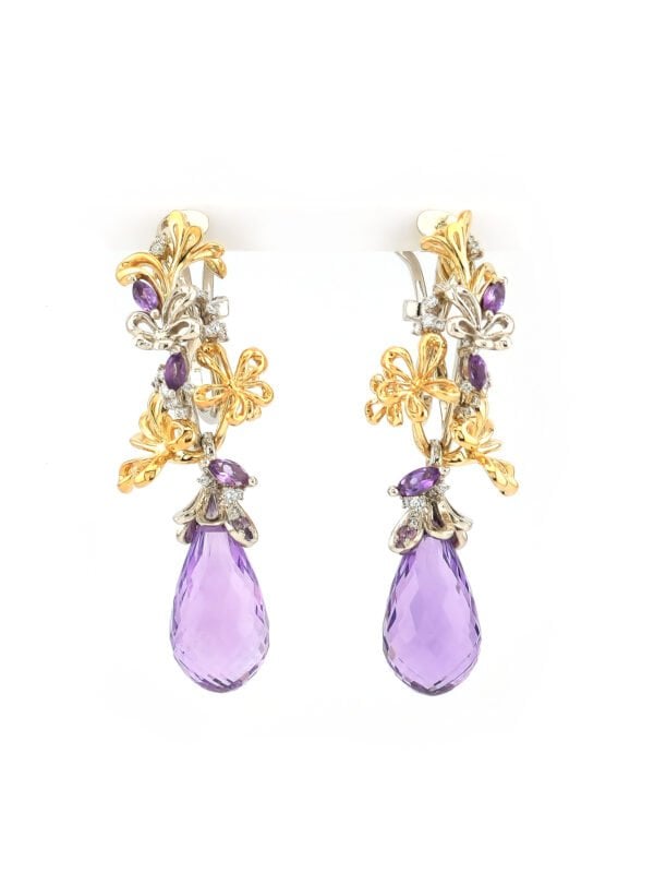 Edelstein Ohrringe baumelnd aus 14K Gelb-/Weissgold