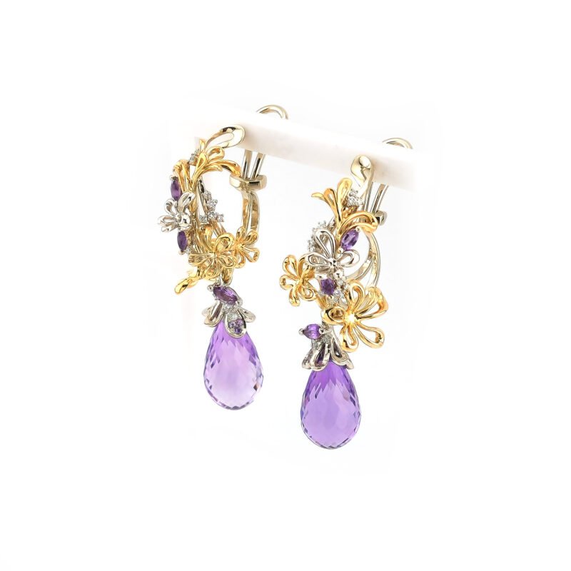 Edelstein Ohrringe baumelnd aus 14K Gelb-/Weissgold 2 Edelstein Ohrringe baumelnd aus 14K Gelb-/Weissgold