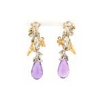 Edelstein Ohrringe baumelnd aus 14K Gelb-/Weissgold