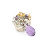 Edelstein Damenring baumelnd aus 14K Gelb-Weissgold