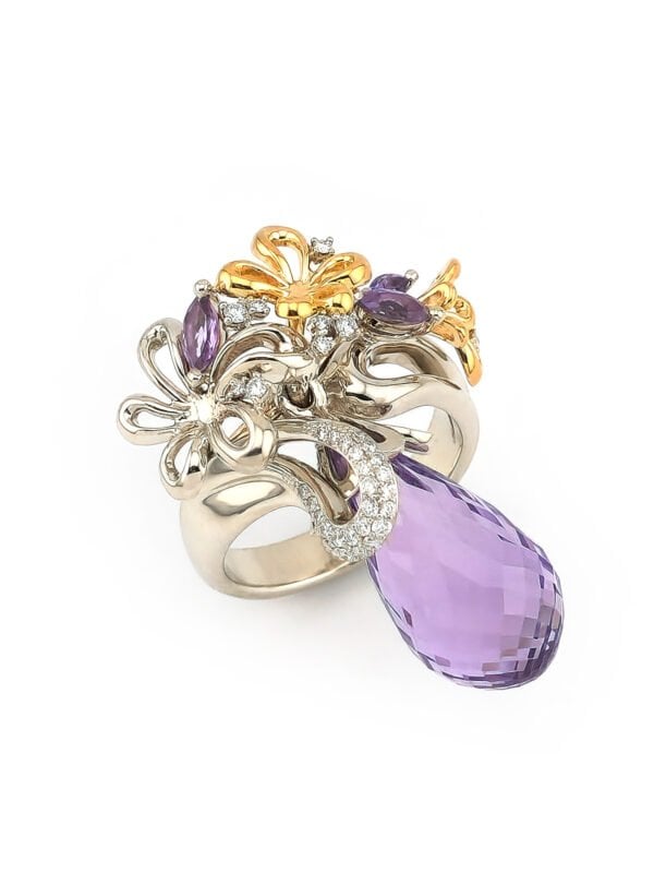 Edelstein Damenring baumelnd aus 14K Gelb-Weissgold