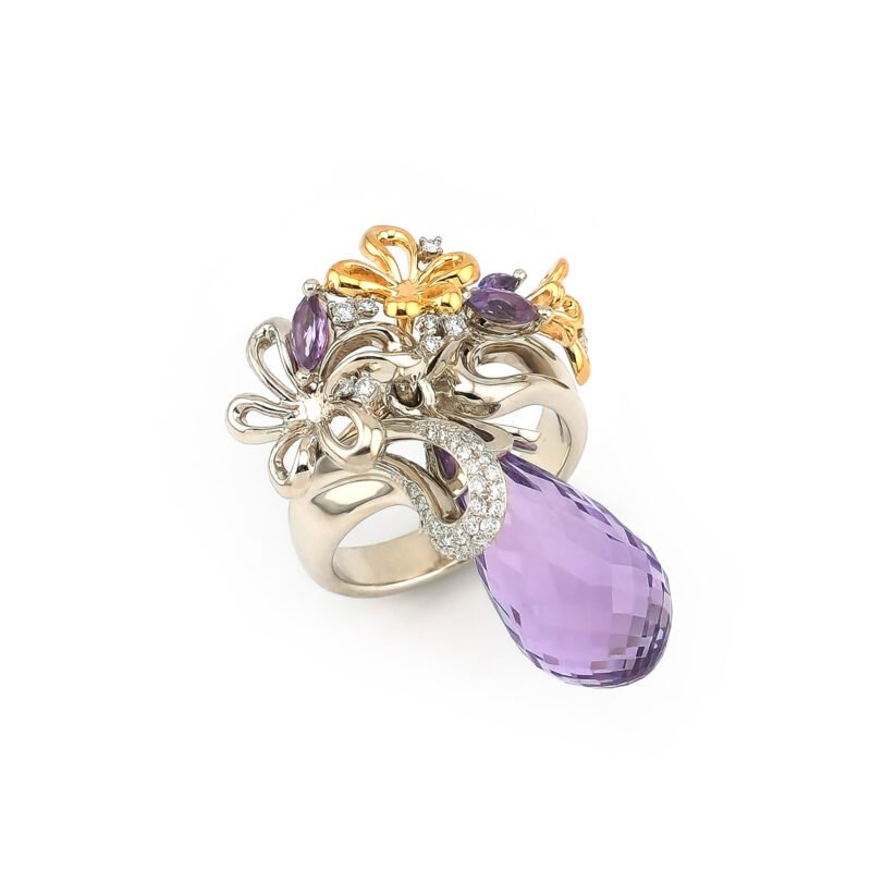 Edelstein Damenring baumelnd aus 14K Gelb-Weissgold 1 Edelstein Damenring baumelnd aus 14K Gelb-Weissgold