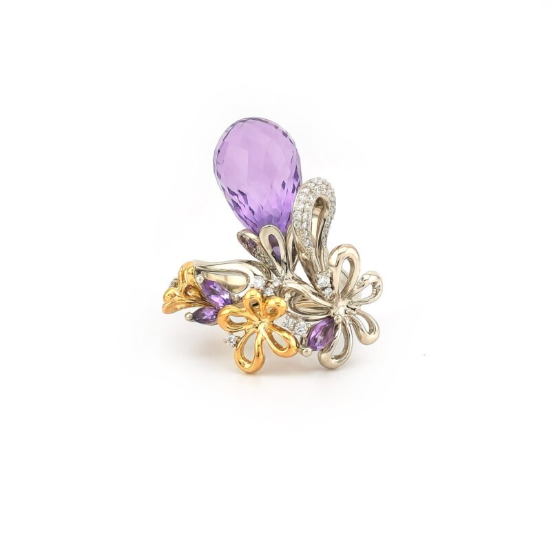 Edelstein Damenring baumelnd aus 14K Gelb-Weissgold 2 Edelstein Damenring baumelnd aus 14K Gelb-Weissgold