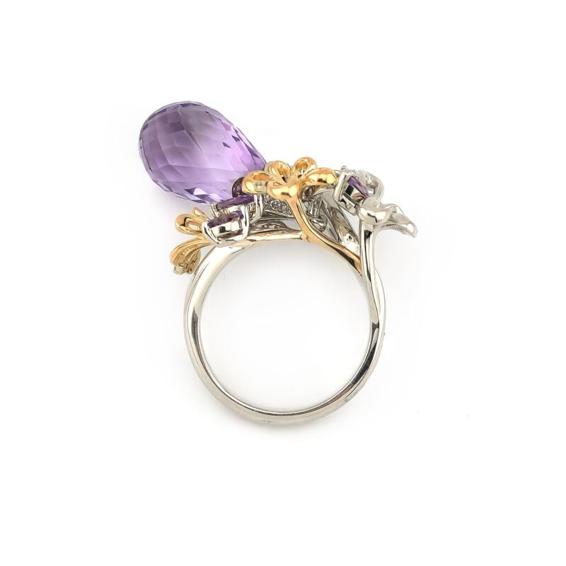 Edelstein Damenring baumelnd aus 14K Gelb-Weissgold 5 Edelstein Damenring baumelnd aus 14K Gelb-Weissgold