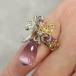 Edelstein Damenring baumelnd aus 14K Gelb-Weissgold