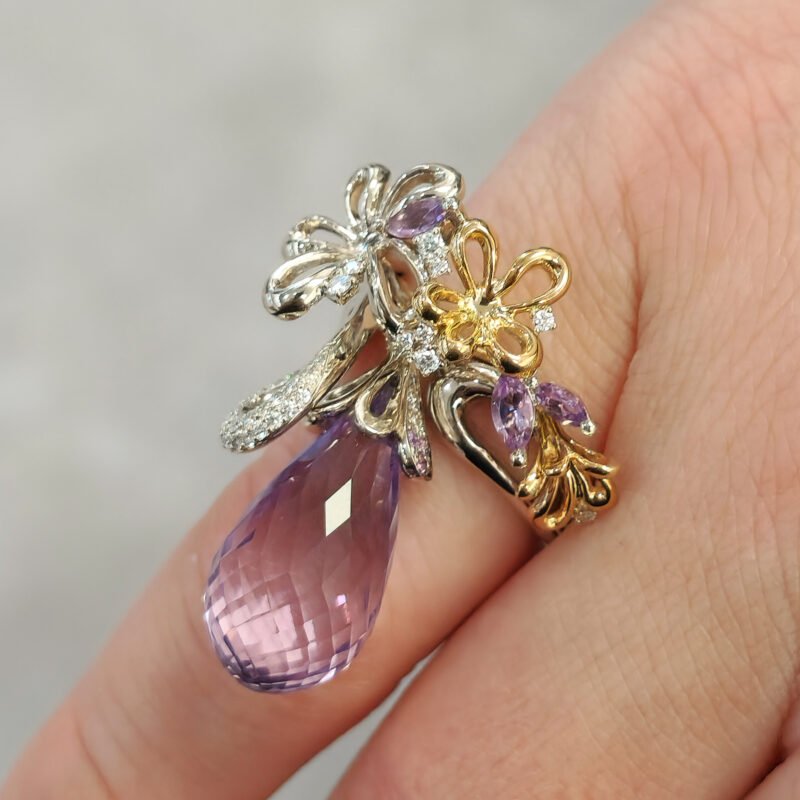 Edelstein Damenring baumelnd aus 14K Gelb-Weissgold 6 Edelstein Damenring baumelnd aus 14K Gelb-Weissgold