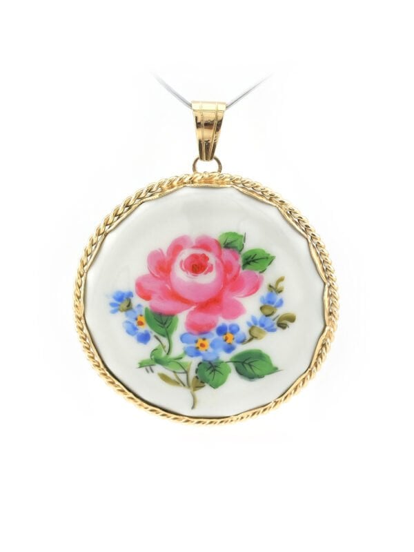 Gelbgoldanhänger mit Porzellan-Einlage handbemalt