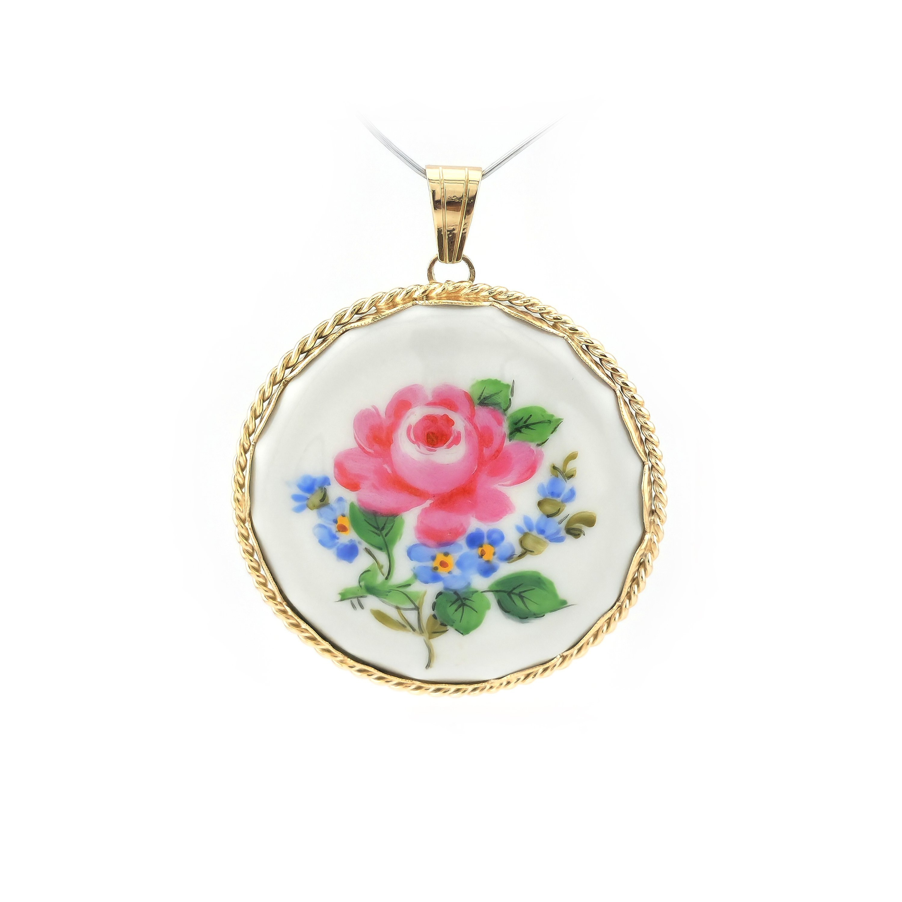 Gelbgoldanhänger mit Porzellan-Einlage handbemalt