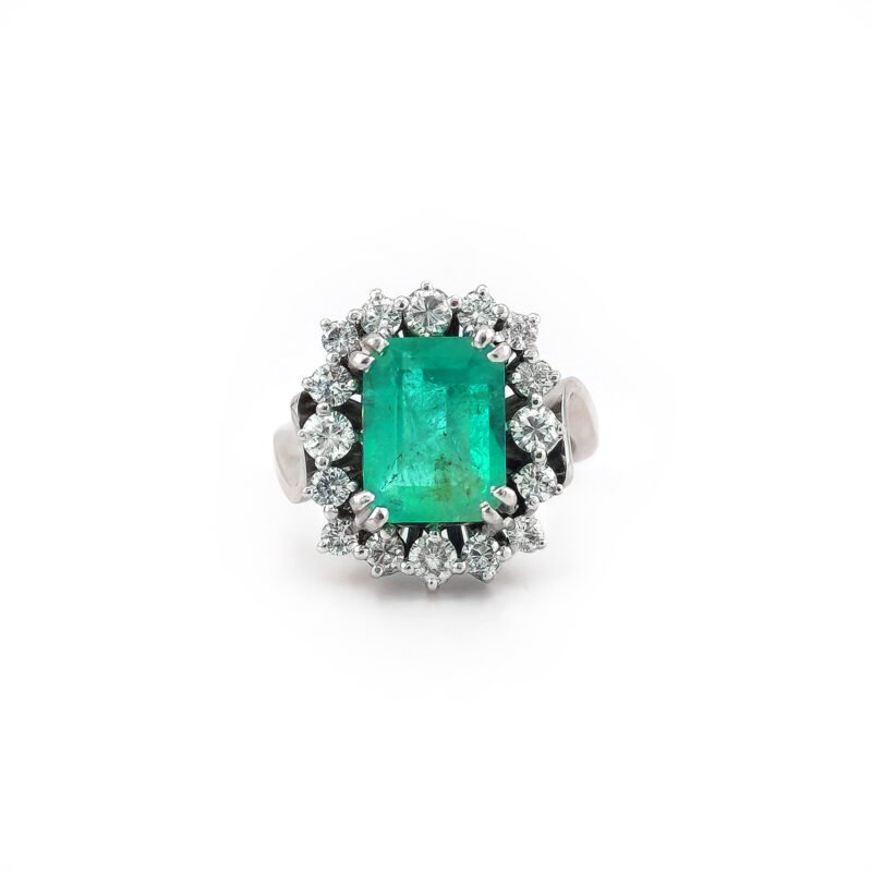 Smaragd Ring mit Diamanten 750er Weissgold Zert. 2 Smaragd Ring mit Diamanten 750er Weissgold Zert.