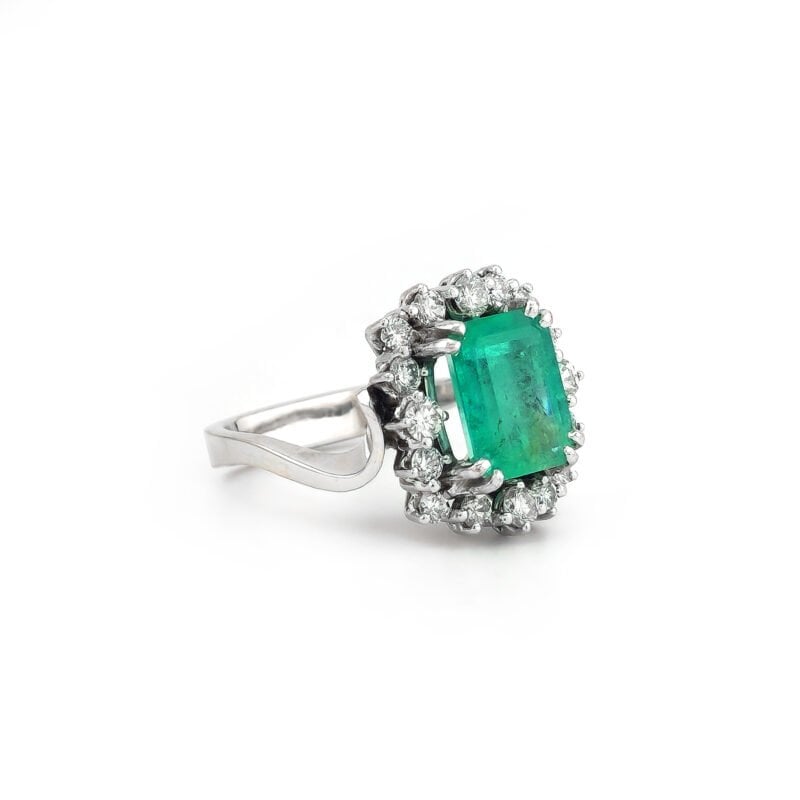 Smaragd Ring mit Diamanten 750er Weissgold Zert. 3 Smaragd Ring mit Diamanten 750er Weissgold Zert.