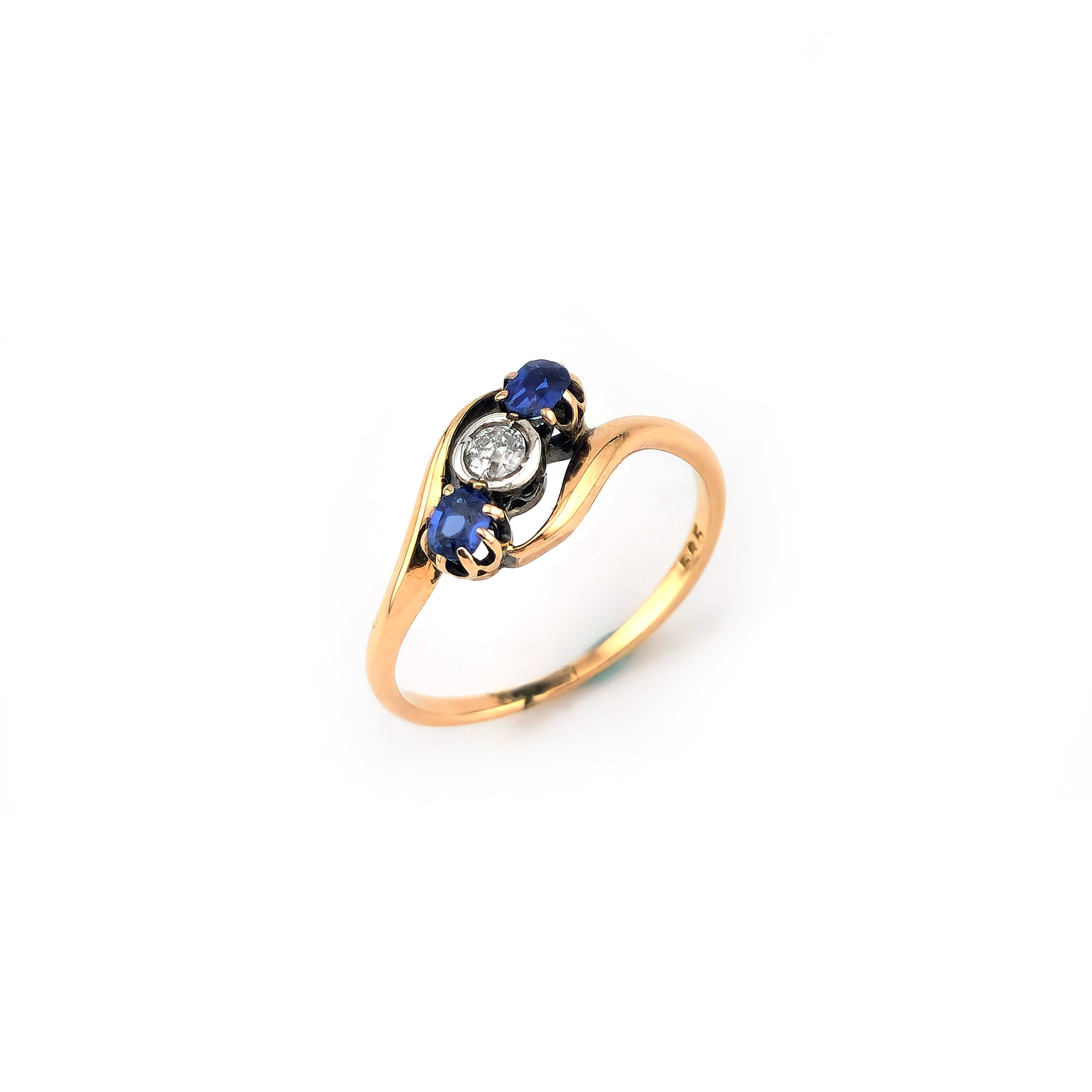 Antiker Saphire Ring mit Diamant 585er Rosegold